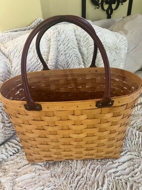 Longaberger Natural Tan Woven Tote with Brown Handles